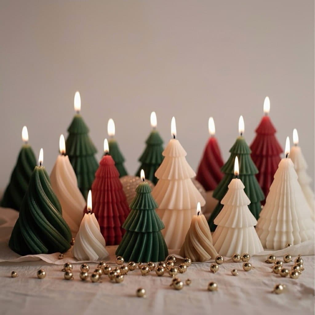 A new twist on tradition. These sleek tree candles bring a contemporary touch to